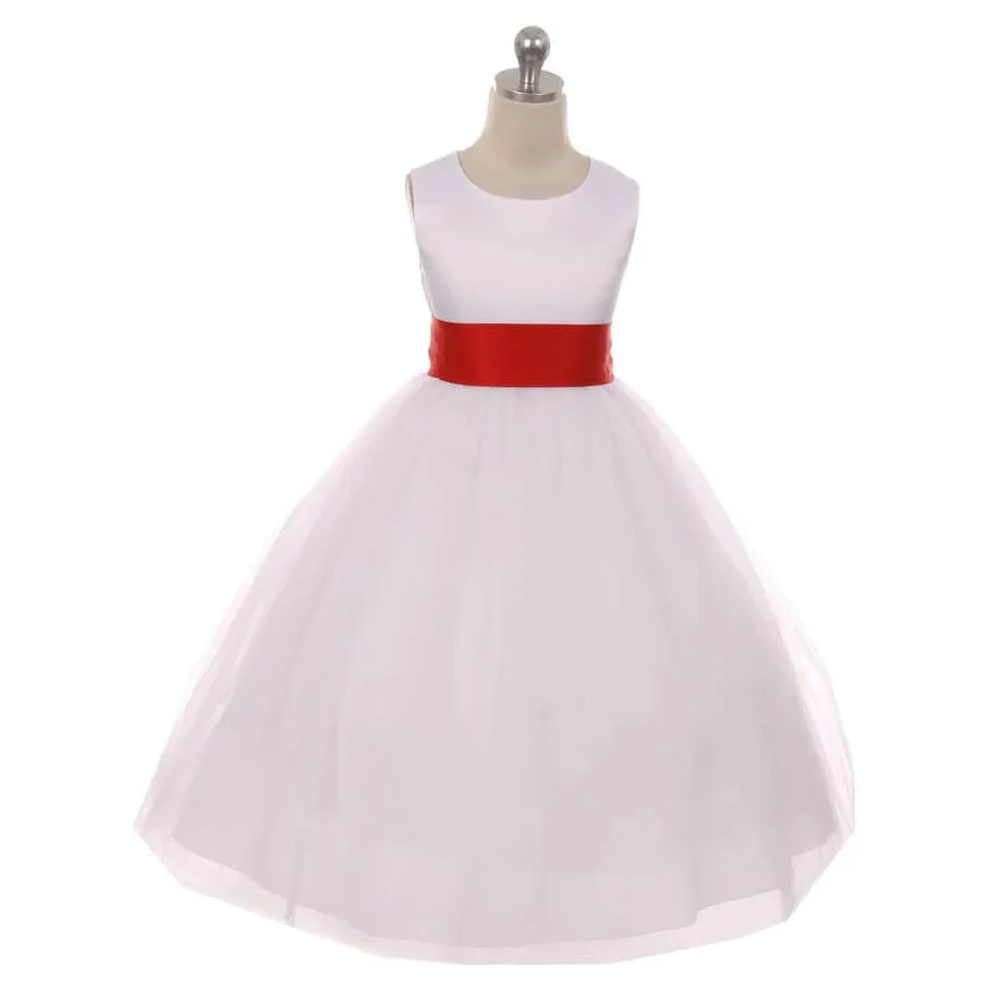 Classic Dolly Dress - White - Choice of Colour Sash