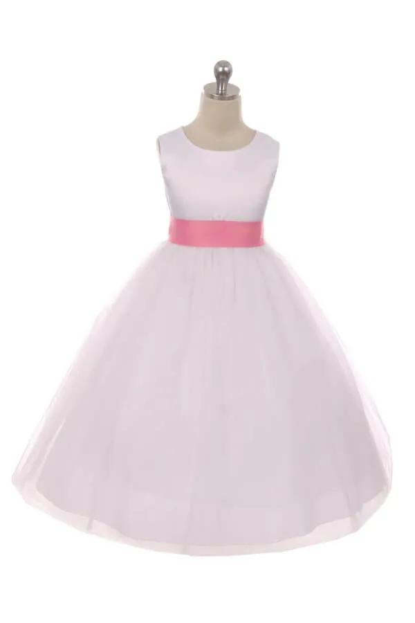 Classic Dolly Dress - White - Choice of Colour Sash