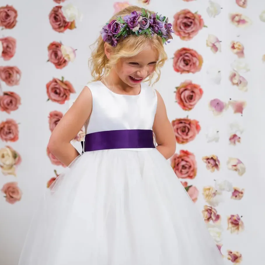 Classic Dolly Dress - White - Choice of Colour Sash