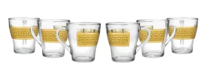 Clear Tea Glasses 6-pc Tea Set Greek Key, 6 Cups with Gold Rimmed (Antique Greek)