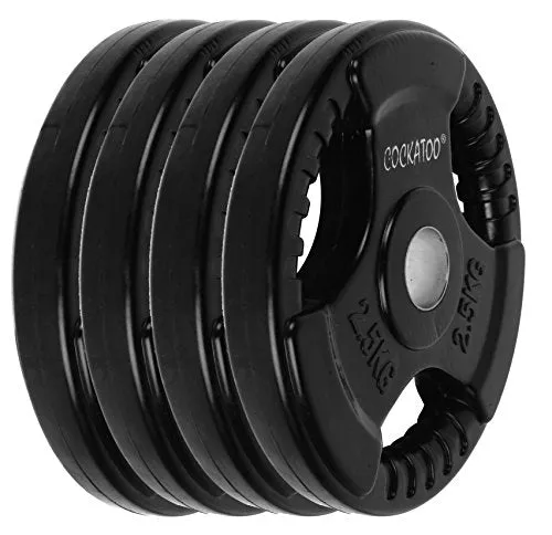 Cockatoo Quad Rubber & Integrated Metal Grip Olympic Weight Plates; Rubber Weight; Rubber Plates; Home Gym (Regular-31 mm Hole Diameter, 1.25 Kg Each)