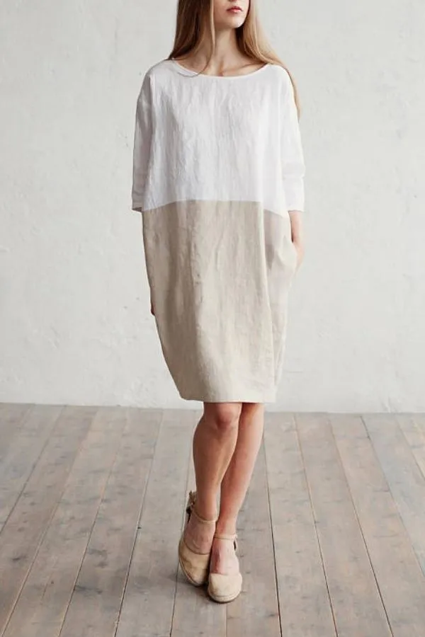 Color Contrast Cotton Midi Dress