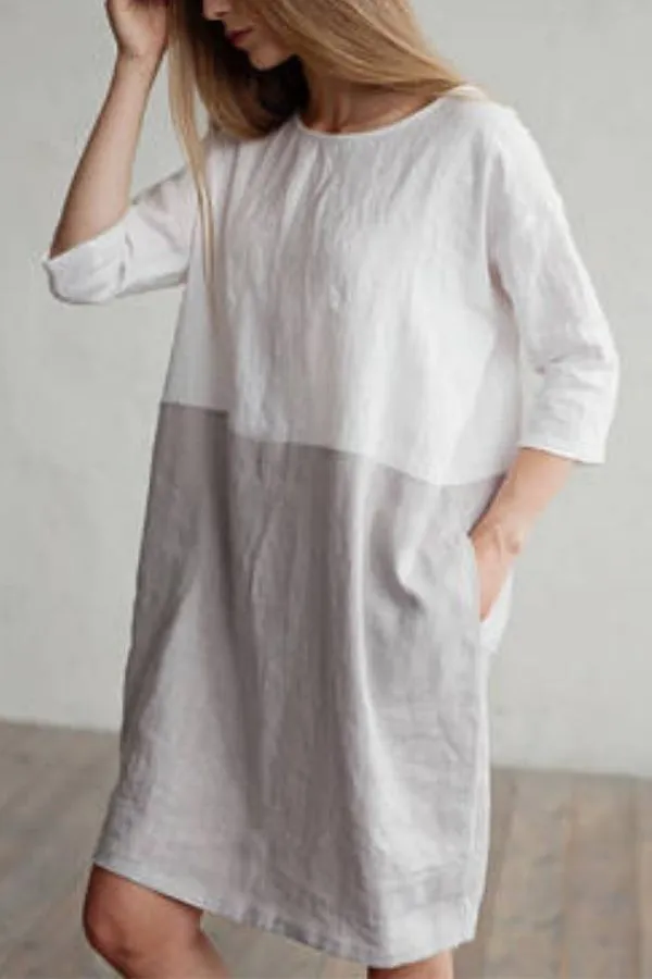 Color Contrast Cotton Midi Dress