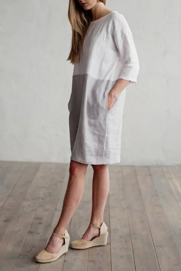 Color Contrast Cotton Midi Dress