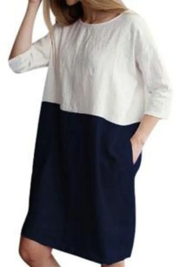 Color Contrast Cotton Midi Dress