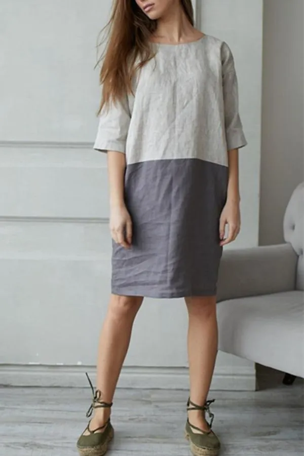 Color Contrast Cotton Midi Dress