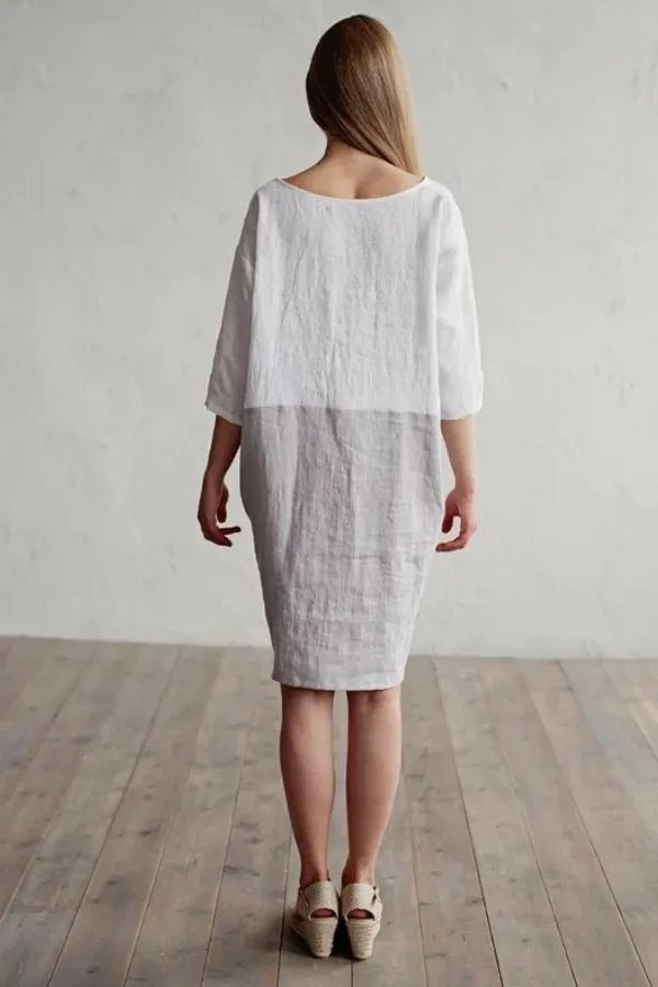 Color Contrast Cotton Midi Dress