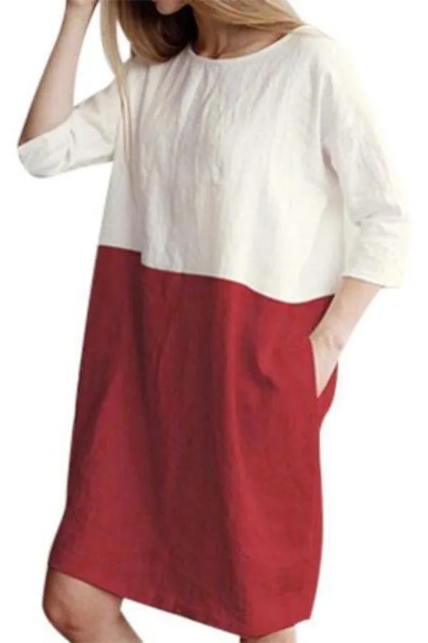 Color Contrast Cotton Midi Dress