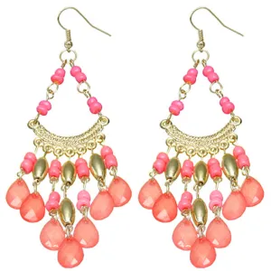 Coral Spanish Style Beaded Chandelier Earrings