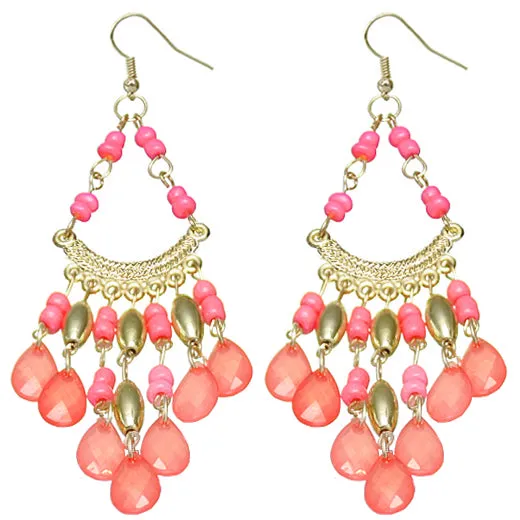 Coral Spanish Style Beaded Chandelier Earrings