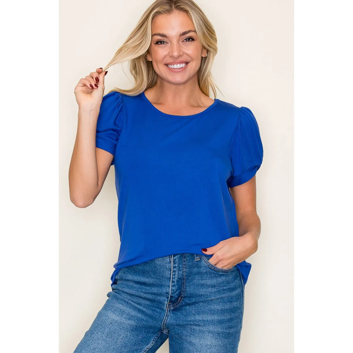 Crew Neck Solid Jersey Top
