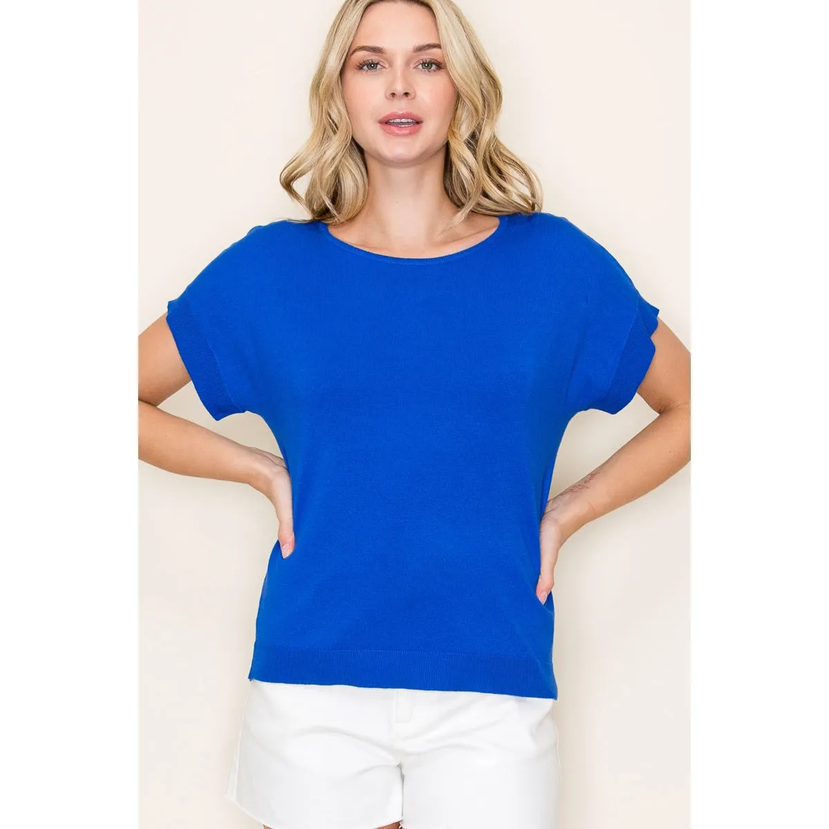 Crew Neck Solid Jersey Top