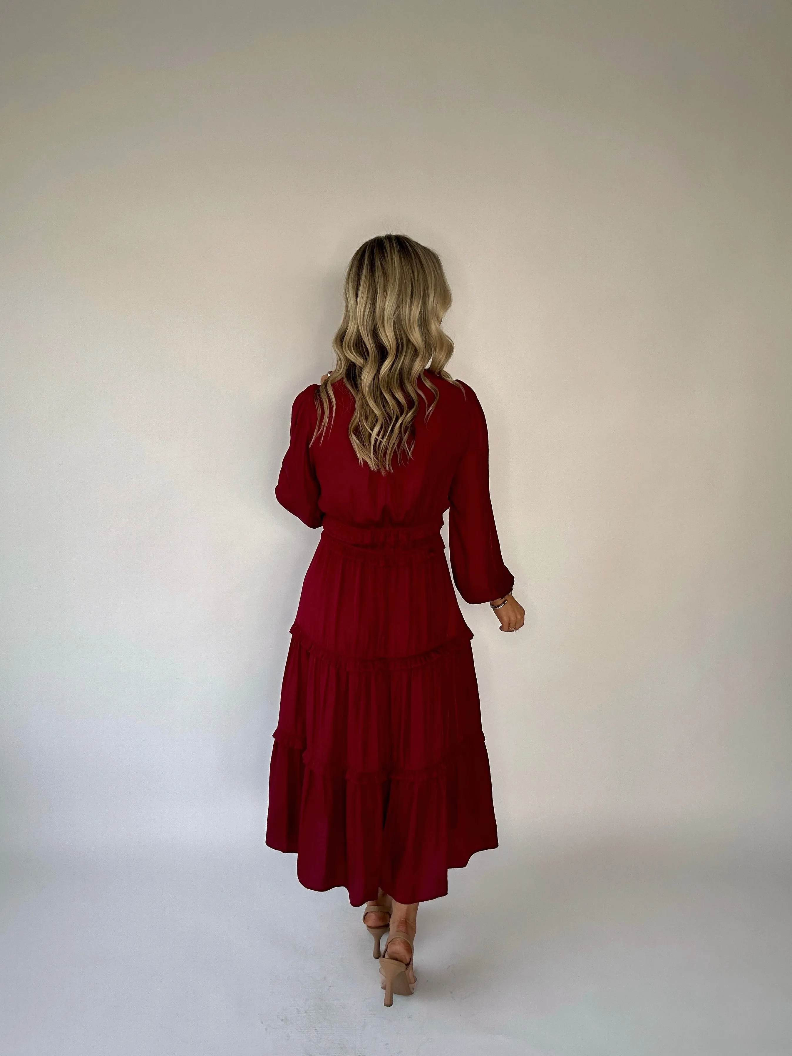 Crimson Kiss Satin Midi Dress