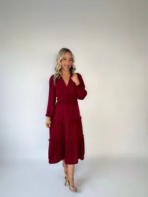 Crimson Kiss Satin Midi Dress