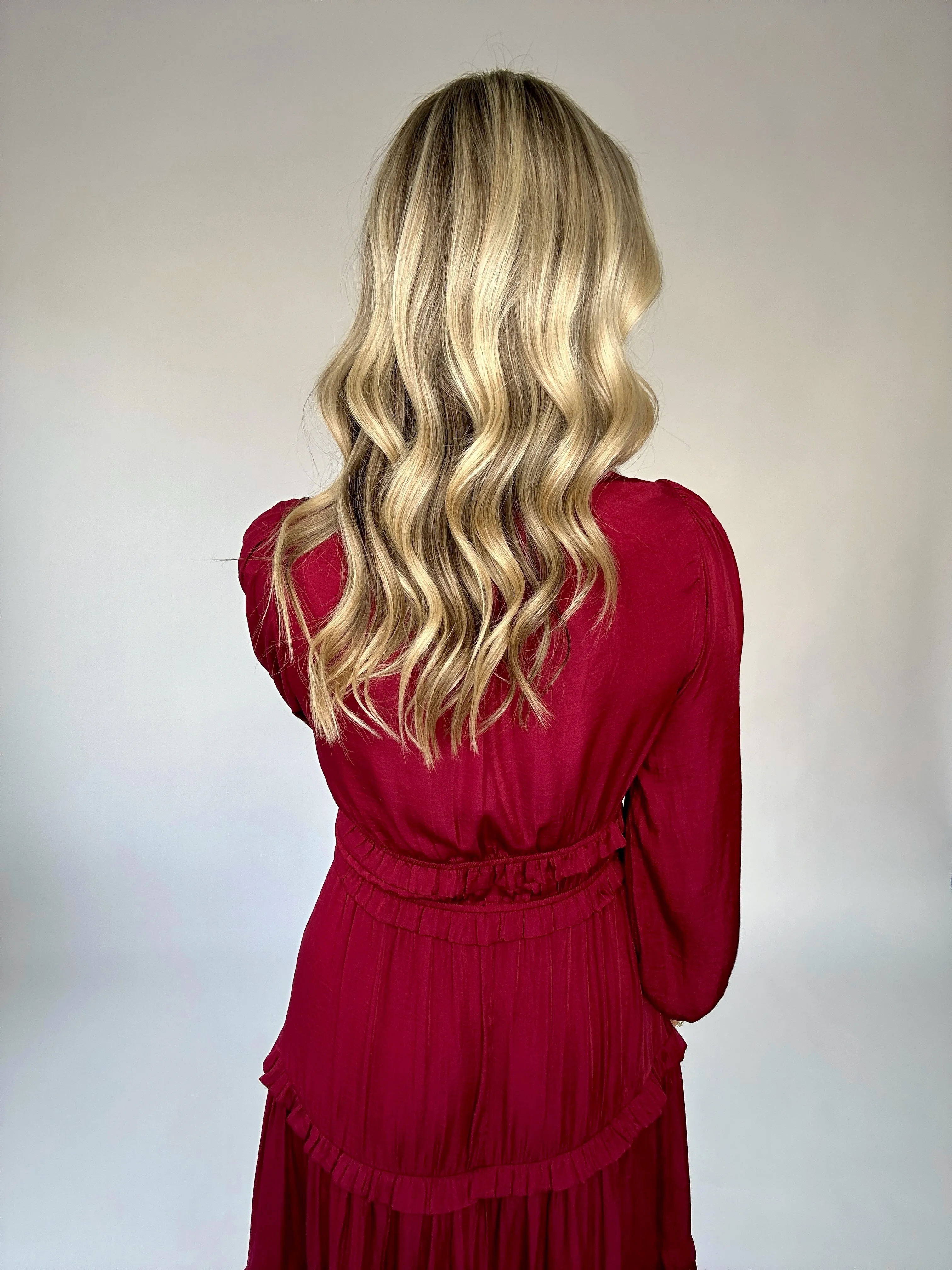 Crimson Kiss Satin Midi Dress