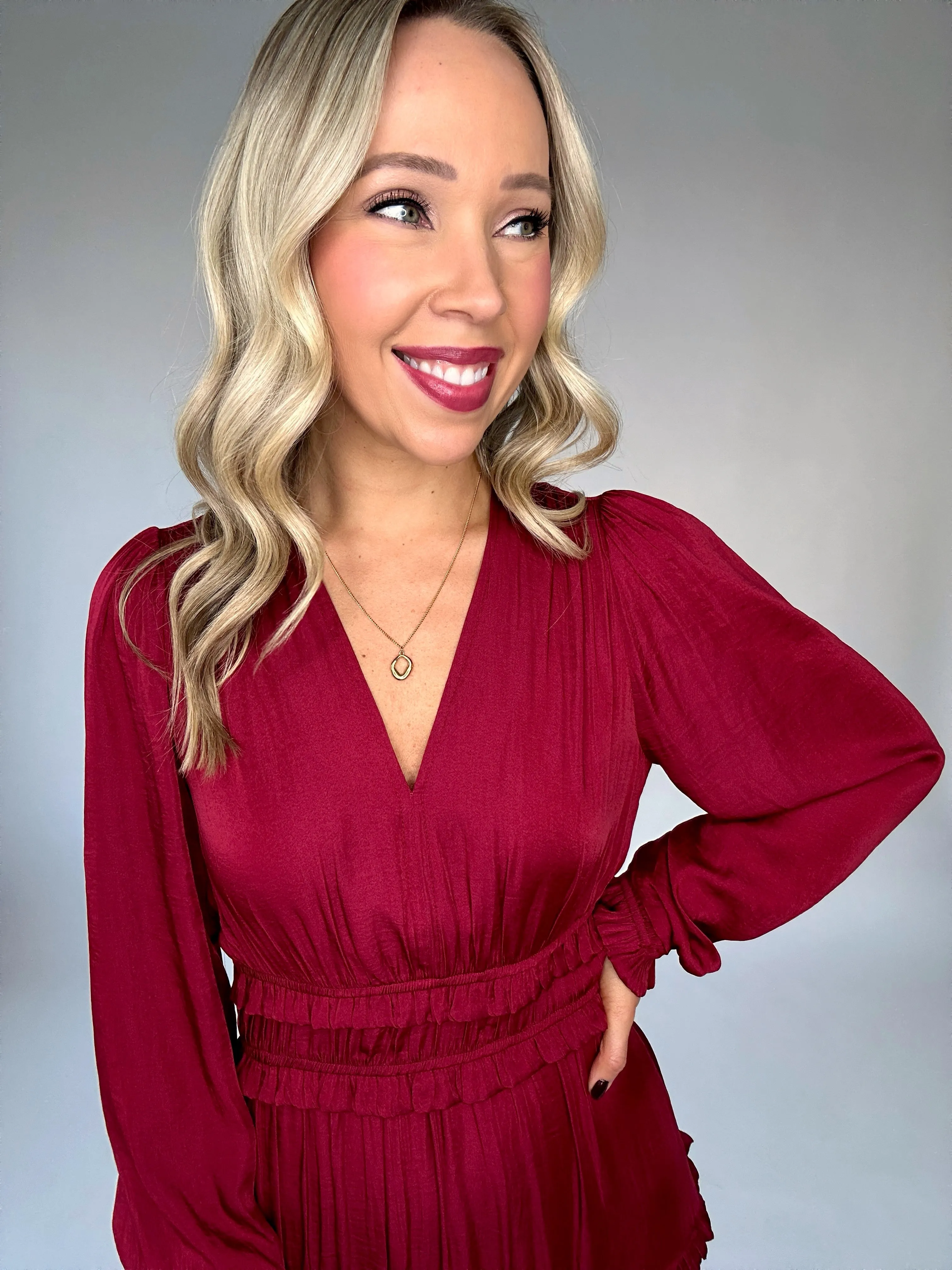 Crimson Kiss Satin Midi Dress