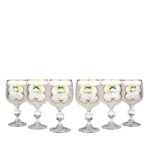 Crystalex 6pc Bohemia Colored Crystal White Wine Goblets Set, 24K Gold