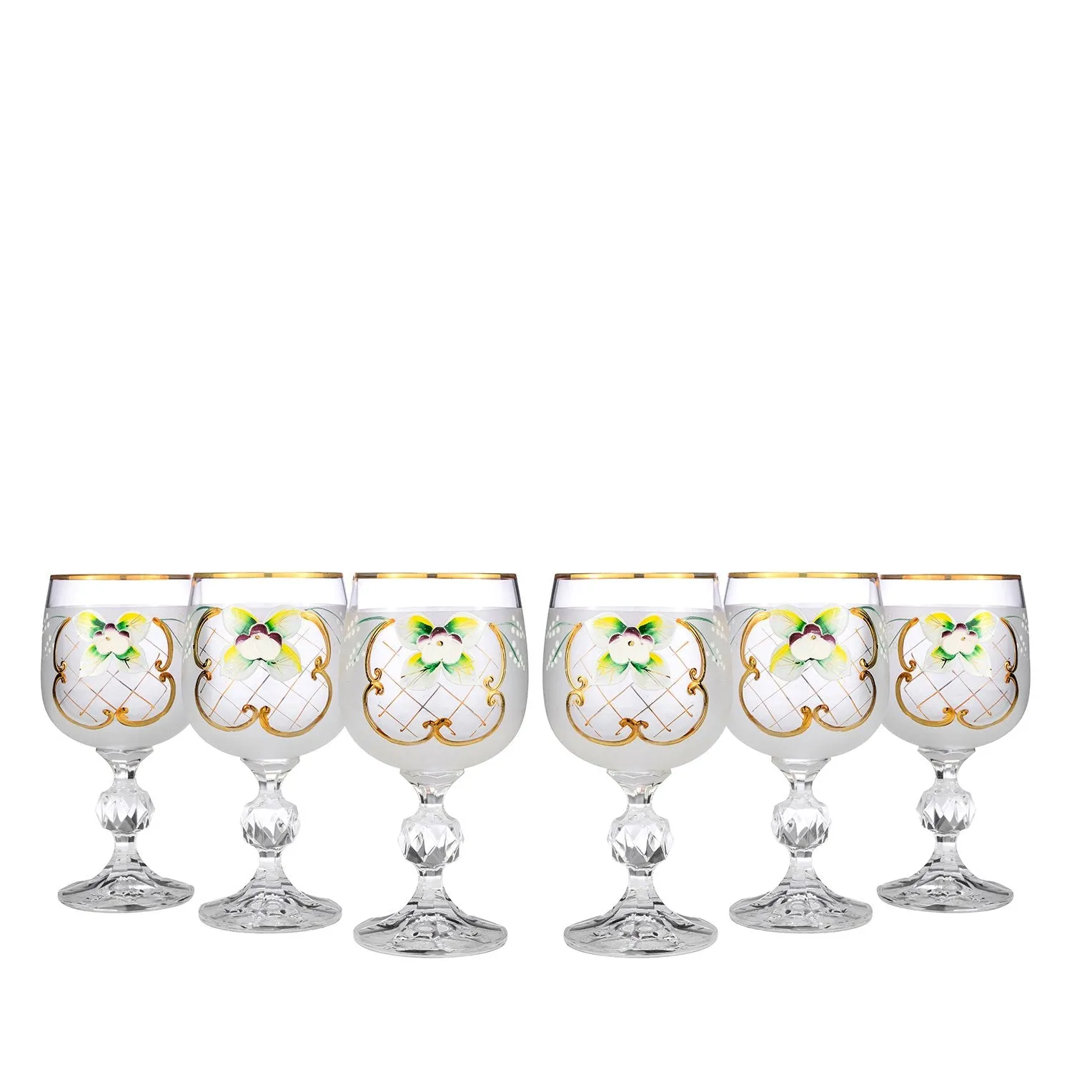Crystalex 6pc Bohemia Colored Crystal White Wine Goblets Set, 24K Gold