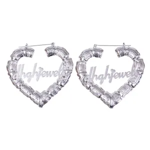 Custom Heart Bamboo Earrings with Name Personalized Door Knocker Earrings Retro Jewelry