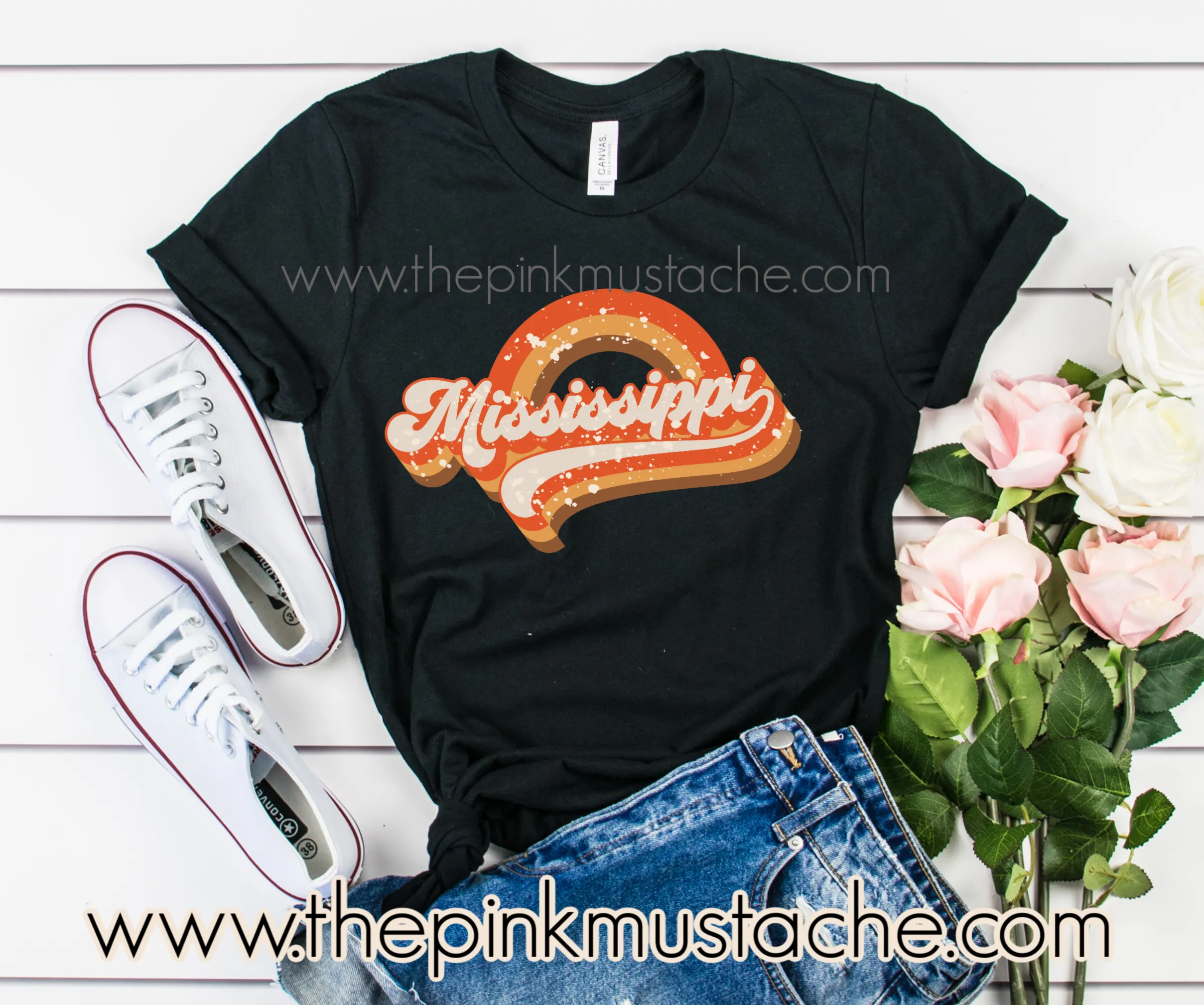 Custom State Retro Tees - Mississippi - Rainbow Retro Tees/ Bella Canvas Tee