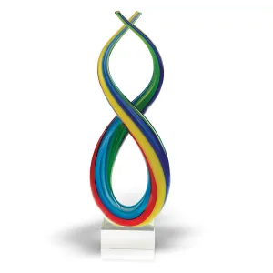 (D) Handcrafted Murano Art Glass Rainbow Figurine 14", Centerpiece Sculpture