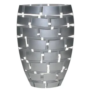 (D) Handcrafted 'Silver Wall' Crystal Flower Vase 12" with Metal Accent (Silver)