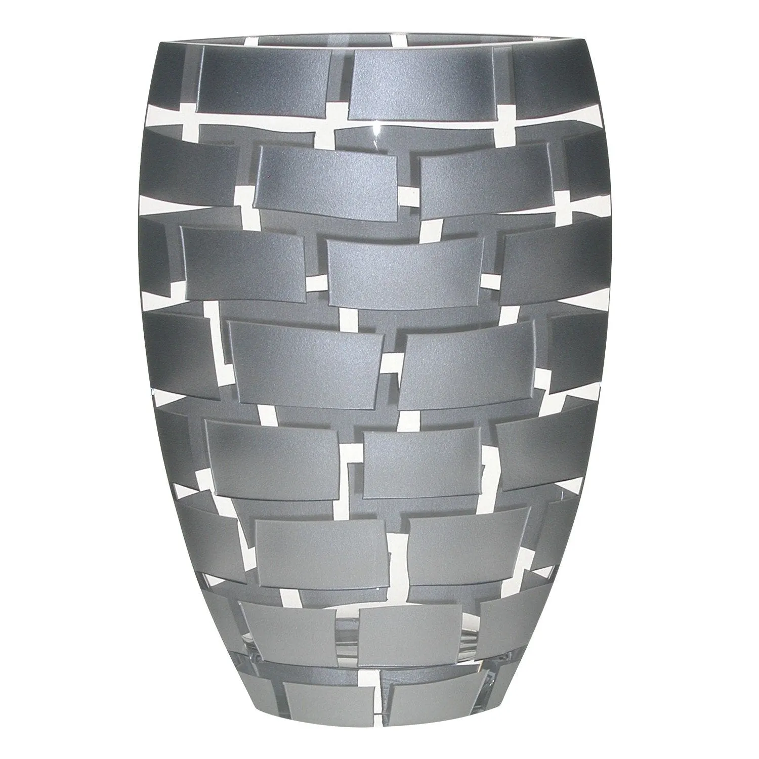 (D) Handcrafted 'Silver Wall' Crystal Flower Vase 12" with Metal Accent (Silver)