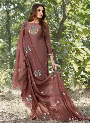 Dark Brown Embroidered Straight Pant Style Suit