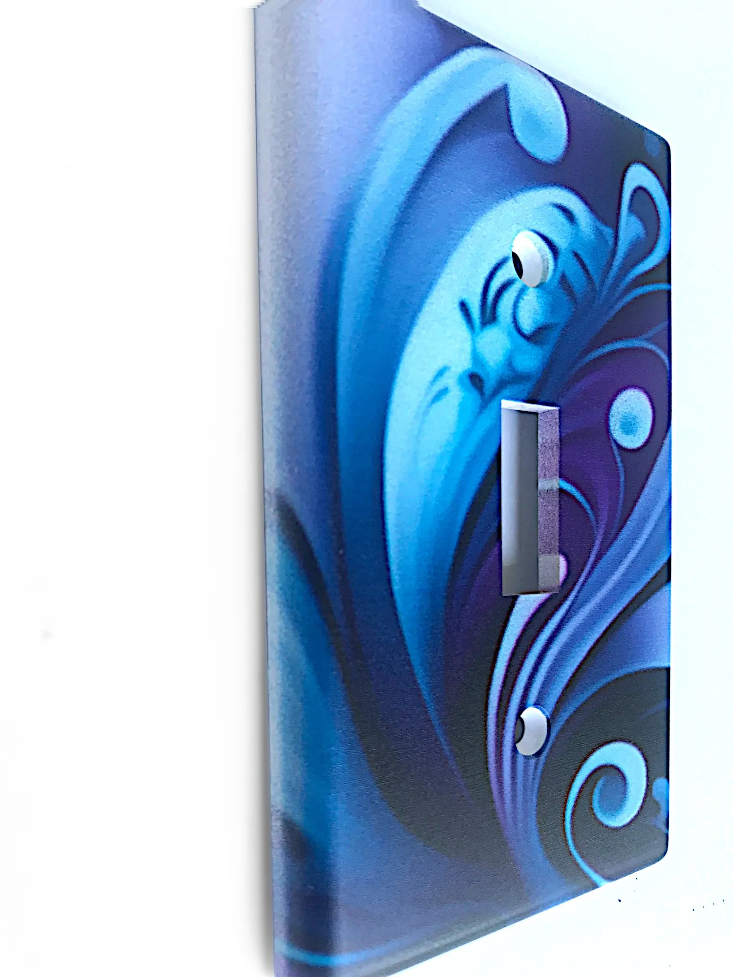 Decorative Switch Plate Cover with Blue Abstract Artwork, 2 Sizes, Original and Unique Decor