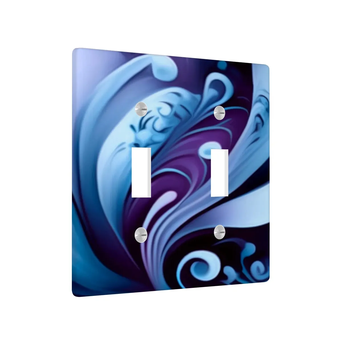 Decorative Switch Plate Cover with Blue Abstract Artwork, 2 Sizes, Original and Unique Decor