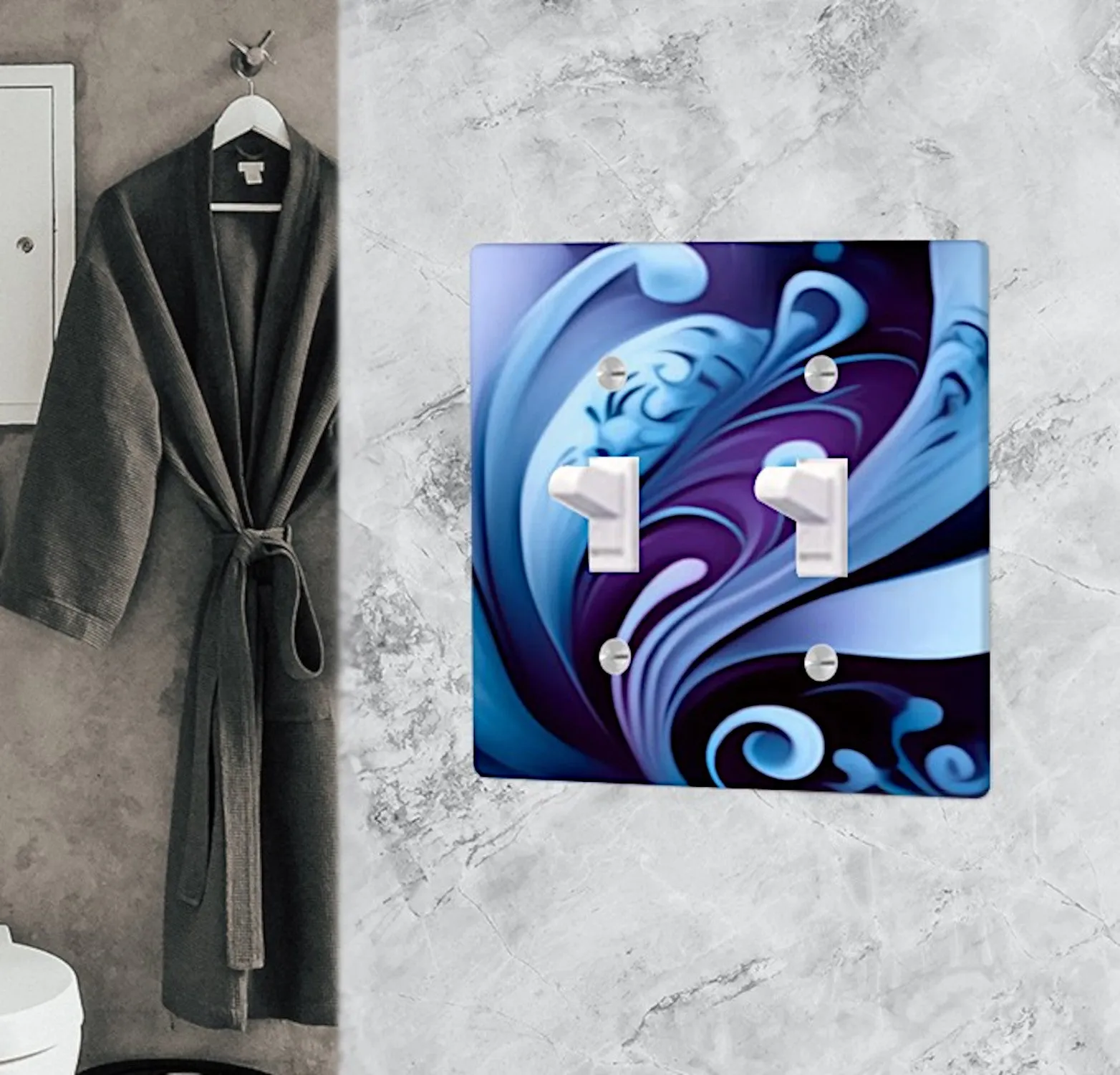 Decorative Switch Plate Cover with Blue Abstract Artwork, 2 Sizes, Original and Unique Decor