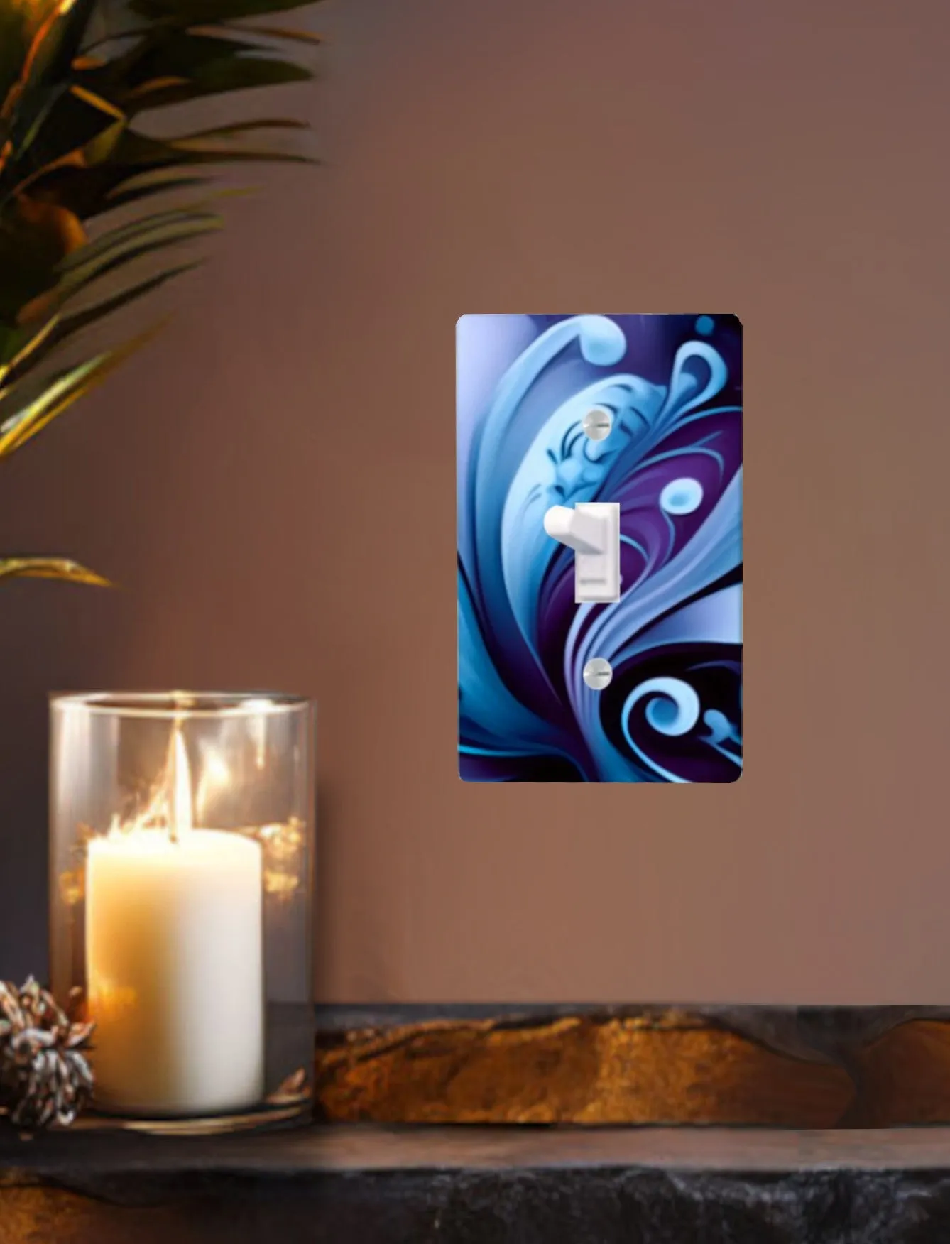 Decorative Switch Plate Cover with Blue Abstract Artwork, 2 Sizes, Original and Unique Decor