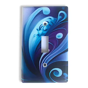 Decorative Switch Plate Cover with Blue Abstract Artwork, 2 Sizes, Original and Unique Decor