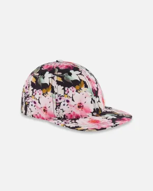 Deux Par Deux Girls Baseball Cap “Printed Watercolour Flowers” : Size 3/6 Years to 7/12 Years