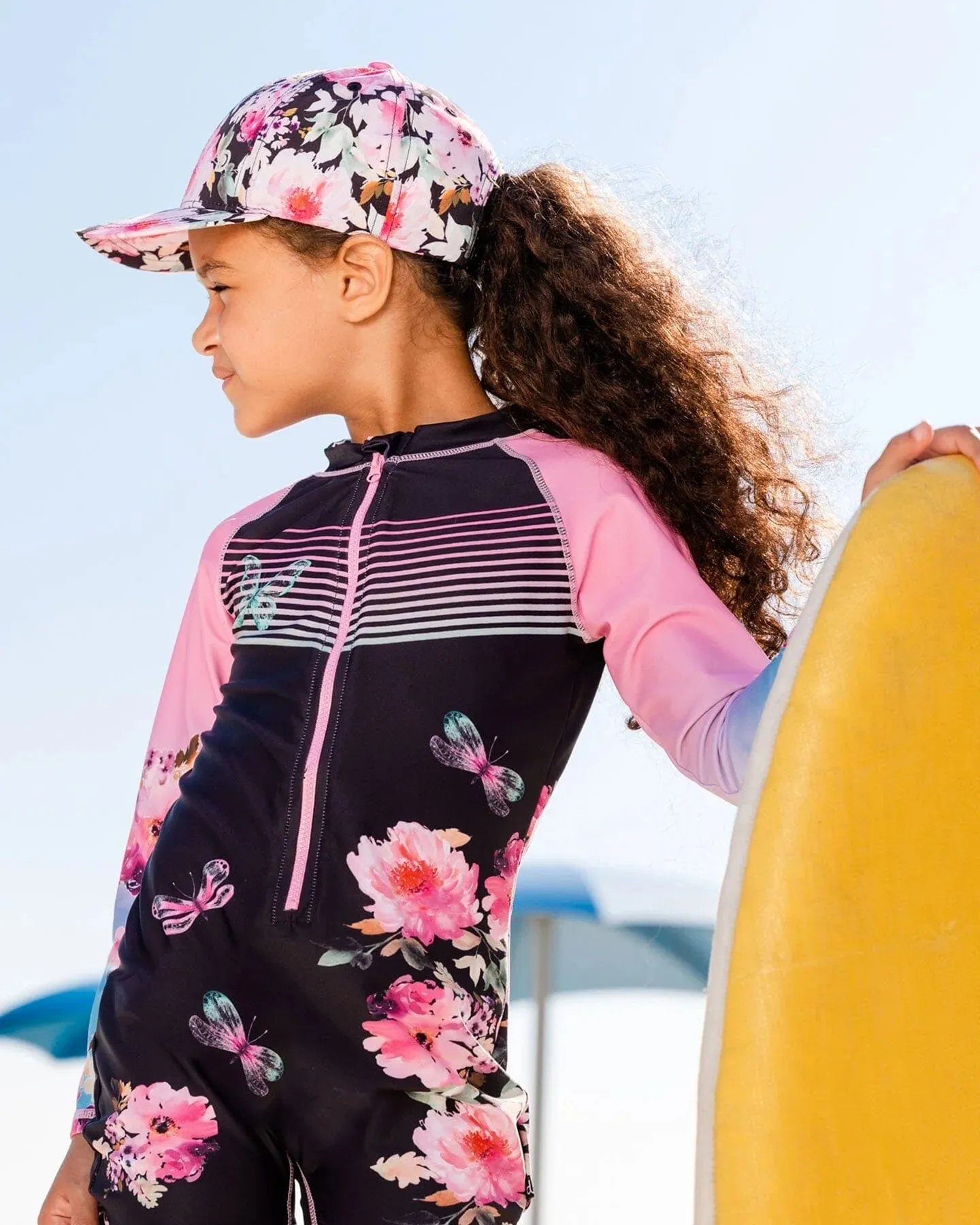 Deux Par Deux Girls Baseball Cap “Printed Watercolour Flowers” : Size 3/6 Years to 7/12 Years