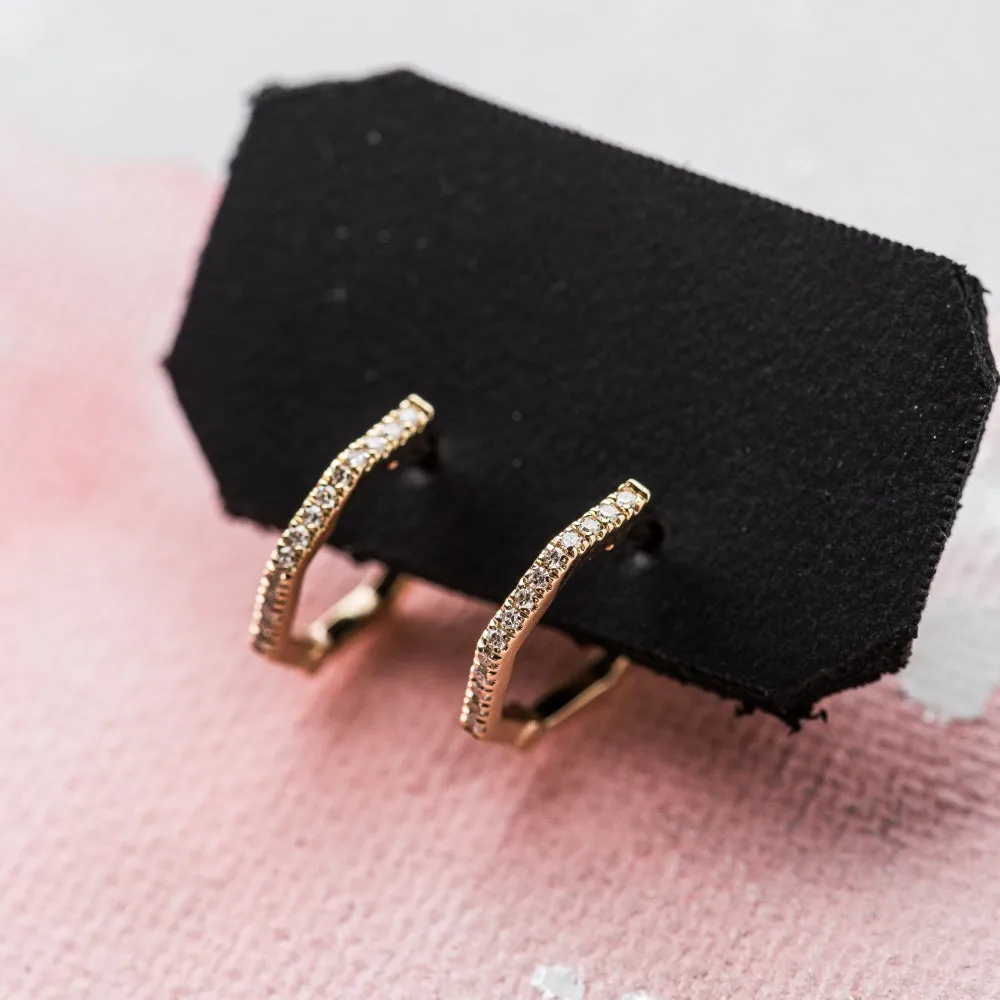 Diamond Hex Huggie Earrings in 14k Gold