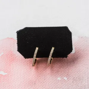 Diamond Hex Huggie Earrings in 14k Gold