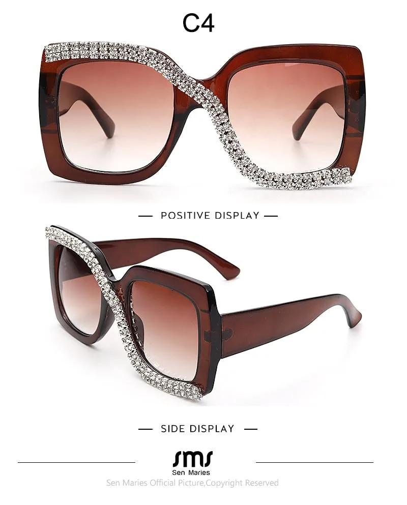 Diamond Square Sunglasses Women 2021 Luxury Vintage Oversized Sunglasses Unique One Piece Rhinestone Glasses Shades gafas de sol