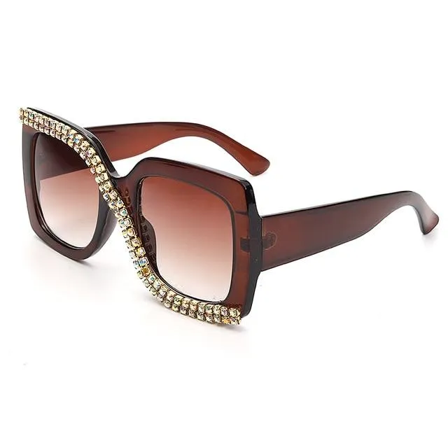 Diamond Square Sunglasses Women 2021 Luxury Vintage Oversized Sunglasses Unique One Piece Rhinestone Glasses Shades gafas de sol