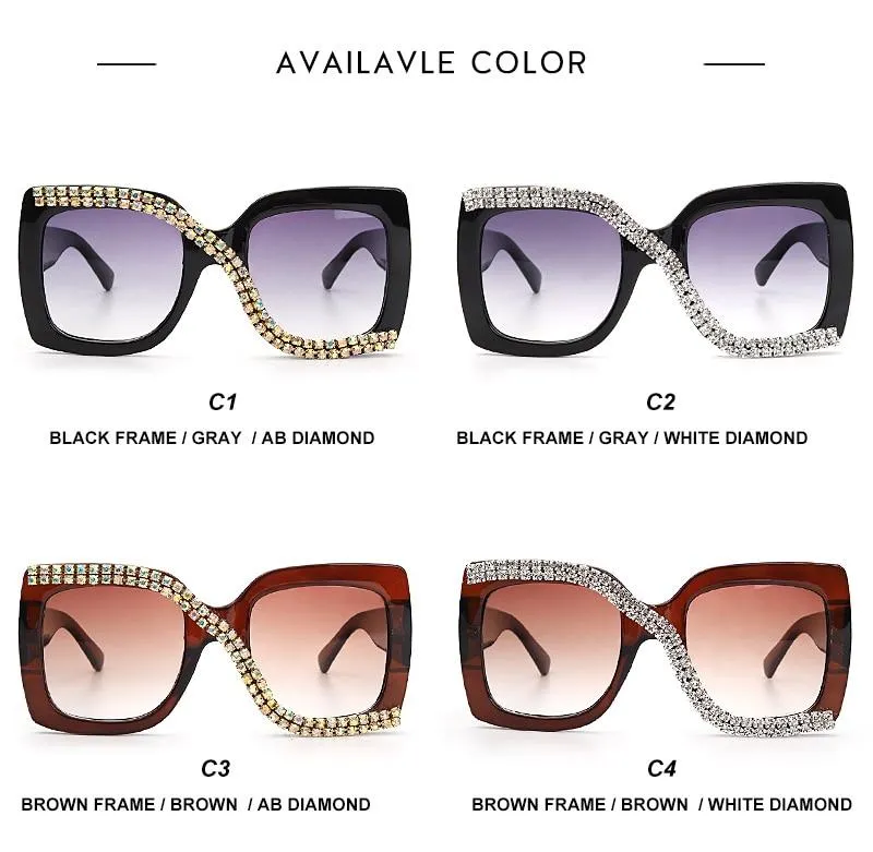 Diamond Square Sunglasses Women 2021 Luxury Vintage Oversized Sunglasses Unique One Piece Rhinestone Glasses Shades gafas de sol