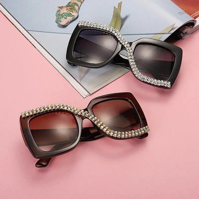 Diamond Square Sunglasses Women 2021 Luxury Vintage Oversized Sunglasses Unique One Piece Rhinestone Glasses Shades gafas de sol