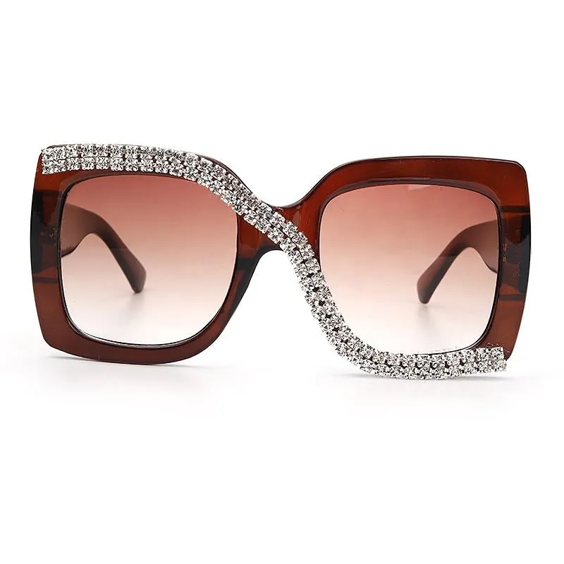 Diamond Square Sunglasses Women 2021 Luxury Vintage Oversized Sunglasses Unique One Piece Rhinestone Glasses Shades gafas de sol
