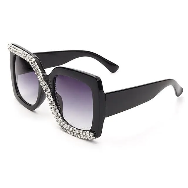 Diamond Square Sunglasses Women 2021 Luxury Vintage Oversized Sunglasses Unique One Piece Rhinestone Glasses Shades gafas de sol