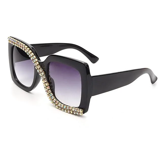 Diamond Square Sunglasses Women 2021 Luxury Vintage Oversized Sunglasses Unique One Piece Rhinestone Glasses Shades gafas de sol