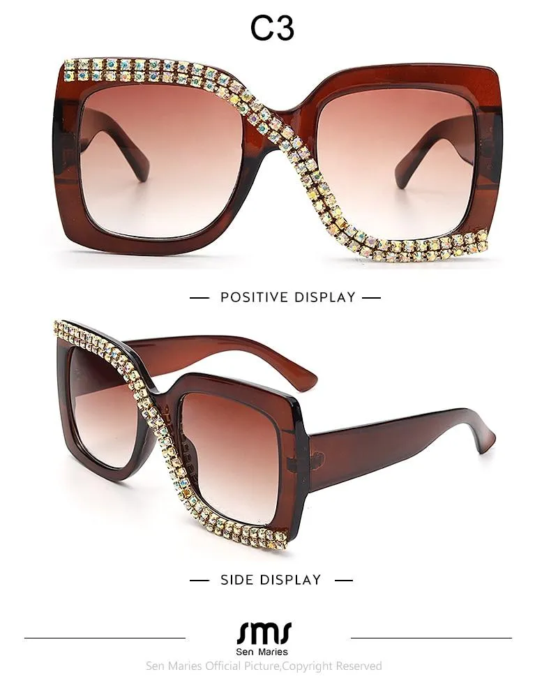 Diamond Square Sunglasses Women 2021 Luxury Vintage Oversized Sunglasses Unique One Piece Rhinestone Glasses Shades gafas de sol