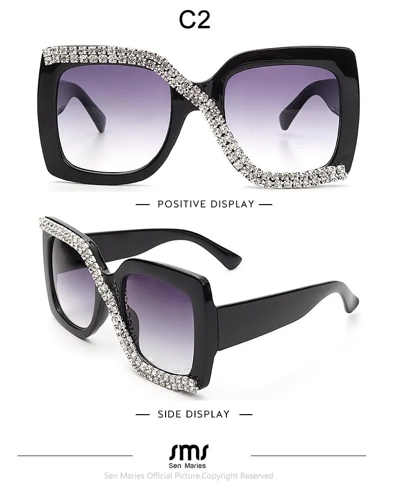 Diamond Square Sunglasses Women 2021 Luxury Vintage Oversized Sunglasses Unique One Piece Rhinestone Glasses Shades gafas de sol