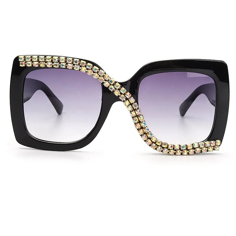 Diamond Square Sunglasses Women 2021 Luxury Vintage Oversized Sunglasses Unique One Piece Rhinestone Glasses Shades gafas de sol