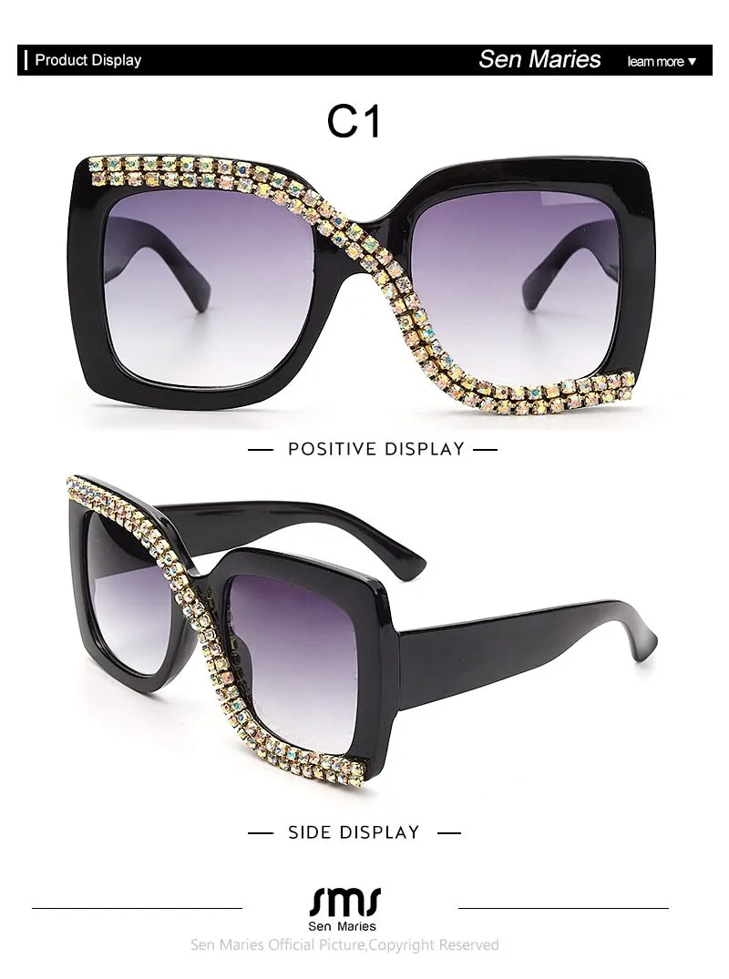 Diamond Square Sunglasses Women 2021 Luxury Vintage Oversized Sunglasses Unique One Piece Rhinestone Glasses Shades gafas de sol