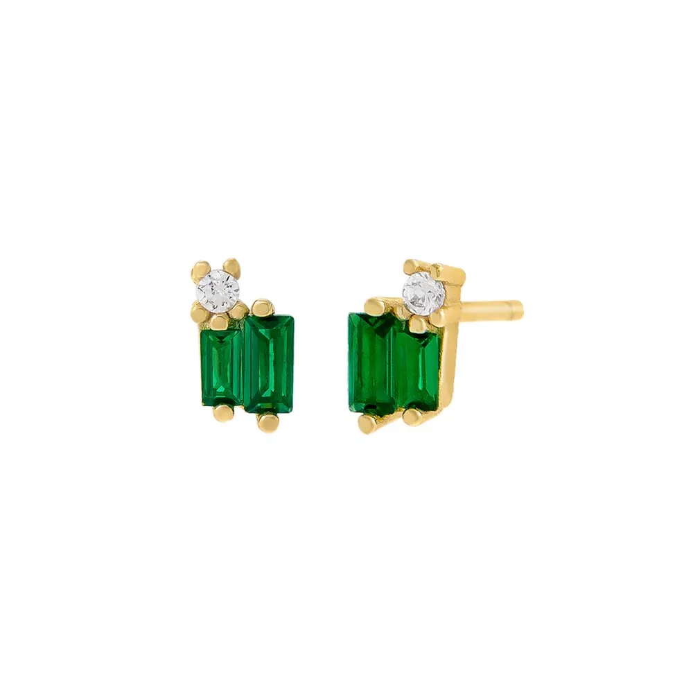 Double Colored Accented Baguette Stud Earring