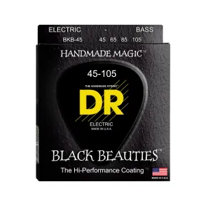DR Strings BKB-45 Black Beauties Coated Steel 4-String Bass Guitar Strings, Medium, 45-105